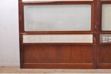 アンティーク建具　高級品!!　漆塗り　欅(ケヤキ)材　和モダンな空間づくりにおすすめ!デザインがおしゃれなガラス入り幅広障子戸2枚セット(引き戸、ガラス帯戸)(R-073902)