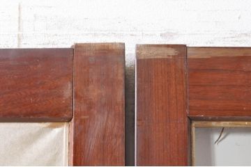 アンティーク建具　高級品!!　漆塗り　欅(ケヤキ)材　和モダンな空間づくりにおすすめ!デザインがおしゃれなガラス入り幅広障子戸2枚セット(引き戸、ガラス帯戸)(R-073902)