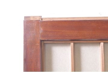アンティーク建具　高級品!!　漆塗り　欅(ケヤキ)材　和モダンな空間づくりにおすすめ!デザインがおしゃれなガラス入り幅広障子戸2枚セット(引き戸、ガラス帯戸)(R-073903)