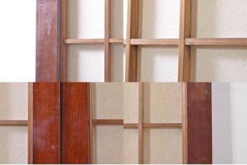 アンティーク建具　高級品!!　漆塗り　欅(ケヤキ)材　和モダンな空間づくりにおすすめ!デザインがおしゃれなガラス入り幅広障子戸2枚セット(引き戸、ガラス帯戸)(R-073903)