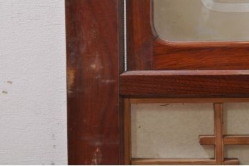 アンティーク建具　高級品!!　漆塗り　欅(ケヤキ)材　和モダンな空間づくりにおすすめ!デザインがおしゃれなガラス入り幅広障子戸2枚セット(引き戸、ガラス帯戸)(R-073903)