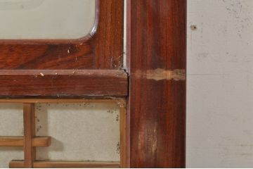 アンティーク建具　高級品!!　漆塗り　欅(ケヤキ)材　和モダンな空間づくりにおすすめ!デザインがおしゃれなガラス入り幅広障子戸2枚セット(引き戸、ガラス帯戸)(R-073903)