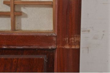 アンティーク建具　高級品!!　漆塗り　欅(ケヤキ)材　和モダンな空間づくりにおすすめ!デザインがおしゃれなガラス入り幅広障子戸2枚セット(引き戸、ガラス帯戸)(R-073903)