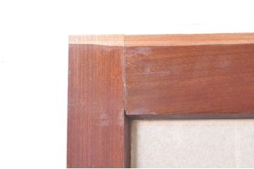 アンティーク建具　高級品!!　漆塗り　欅(ケヤキ)材　和モダンな空間づくりにおすすめ!デザインがおしゃれなガラス入り幅広障子戸2枚セット(引き戸、ガラス帯戸)(R-073903)