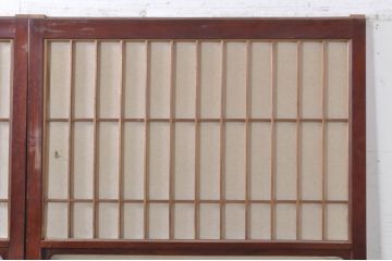 アンティーク建具　高級品!!　漆塗り　欅(ケヤキ)材　和モダンな空間づくりにおすすめ!デザインがおしゃれなガラス入り幅広障子戸2枚セット(引き戸、ガラス帯戸)(R-073904)