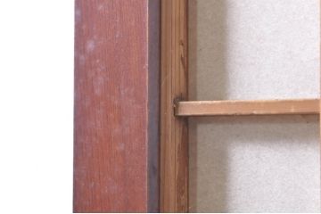 アンティーク建具　高級品!!　漆塗り　欅(ケヤキ)材　和モダンな空間づくりにおすすめ!デザインがおしゃれなガラス入り幅広障子戸2枚セット(引き戸、ガラス帯戸)(R-073904)