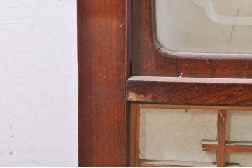 アンティーク建具　高級品!!　漆塗り　欅(ケヤキ)材　和モダンな空間づくりにおすすめ!デザインがおしゃれなガラス入り幅広障子戸2枚セット(引き戸、ガラス帯戸)(R-073904)