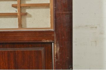 アンティーク建具　高級品!!　漆塗り　欅(ケヤキ)材　和モダンな空間づくりにおすすめ!デザインがおしゃれなガラス入り幅広障子戸2枚セット(引き戸、ガラス帯戸)(R-073904)