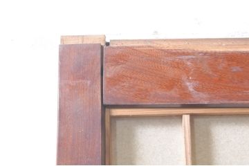 アンティーク建具　高級品!!　漆塗り　欅(ケヤキ)材　和モダンな空間づくりにおすすめ!デザインがおしゃれなガラス入り幅広障子戸2枚セット(引き戸、ガラス帯戸)(R-073905)