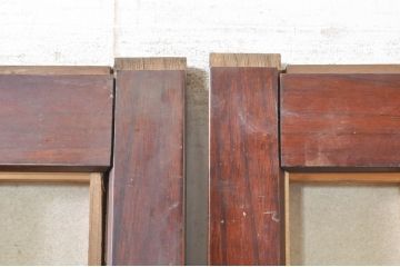 アンティーク建具　高級品!!　漆塗り　欅(ケヤキ)材　和モダンな空間づくりにおすすめ!デザインがおしゃれなガラス入り幅広障子戸2枚セット(引き戸、ガラス帯戸)(R-073905)