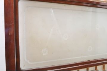 アンティーク建具　高級品!!　漆塗り　欅(ケヤキ)材　和モダンな空間づくりにおすすめ!デザインがおしゃれなガラス入り幅広障子戸2枚セット(引き戸、ガラス帯戸)(R-073905)
