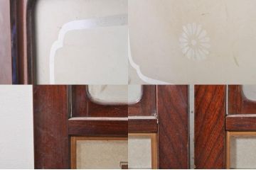 アンティーク建具　高級品!!　漆塗り　欅(ケヤキ)材　和モダンな空間づくりにおすすめ!デザインがおしゃれなガラス入り幅広障子戸2枚セット(引き戸、ガラス帯戸)(R-073905)