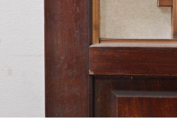 アンティーク建具　高級品!!　漆塗り　欅(ケヤキ)材　和モダンな空間づくりにおすすめ!デザインがおしゃれなガラス入り幅広障子戸2枚セット(引き戸、ガラス帯戸)(R-073905)