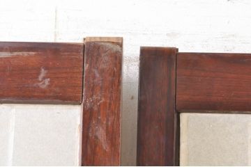 アンティーク建具　高級品!!　漆塗り　欅(ケヤキ)材　和モダンな空間づくりにおすすめ!デザインがおしゃれなガラス入り幅広障子戸2枚セット(引き戸、ガラス帯戸)(R-073905)