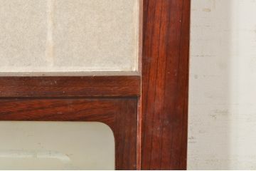 アンティーク建具　高級品!!　漆塗り　欅(ケヤキ)材　和モダンな空間づくりにおすすめ!デザインがおしゃれなガラス入り幅広障子戸2枚セット(引き戸、ガラス帯戸)(R-073905)