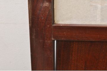 アンティーク建具　高級品!!　漆塗り　欅(ケヤキ)材　和モダンな空間づくりにおすすめ!デザインがおしゃれなガラス入り幅広障子戸2枚セット(引き戸、ガラス帯戸)(R-073905)