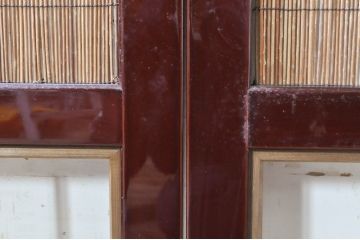 ビンテージ建具　最高級!!　石川県産　総漆塗り　涼しげな和の空間を演出する幅広葦戸2枚セット(引き戸、簾戸、簀戸、葭戸、夏障子、夏戸、御簾戸、すど、ヴィンテージ)(R-073908)