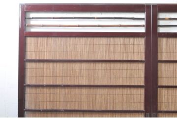 ビンテージ建具　最高級!!　石川県産　総漆塗り　涼しげな和の空間を演出する幅広葦戸2枚セット(引き戸、簾戸、簀戸、葭戸、夏障子、夏戸、御簾戸、すど、ヴィンテージ)(R-073908)