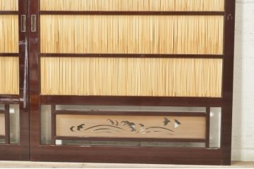 ビンテージ建具　最高級!!　石川県産　総漆塗り　透かし彫り入り　腰板の波千鳥が素敵な幅広夏戸2枚セット(引き戸、簾戸、簀戸、葭戸、夏障子、御簾戸、すど、ヴィンテージ)(R-073913)