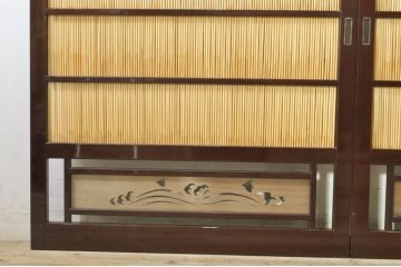 ビンテージ建具　最高級!!　石川県産　総漆塗り　透かし彫り入り　腰板の波千鳥が素敵な幅広夏戸2枚セット(引き戸、簾戸、簀戸、葭戸、夏障子、御簾戸、すど、ヴィンテージ)(R-073914)