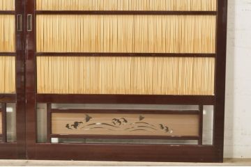 ビンテージ建具　最高級!!　石川県産　総漆塗り　透かし彫り入り　腰板の波千鳥が素敵な幅広夏戸2枚セット(引き戸、簾戸、簀戸、葭戸、夏障子、御簾戸、すど、ヴィンテージ)(R-073914)