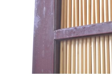 ビンテージ建具　最高級!!　石川県産　総漆塗り　透かし彫り入り　腰板の波千鳥が素敵な幅広夏戸2枚セット(引き戸、簾戸、簀戸、葭戸、夏障子、御簾戸、すど、ヴィンテージ)(R-073914)