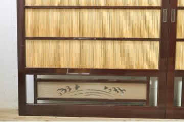 ビンテージ建具　最高級!!　石川県産　総漆塗り　透かし彫り入り　腰板波千鳥の幅広夏戸2枚セット(引き戸、簾戸、簀戸、葭戸、夏障子、御簾戸、ヴィンテージ)(R-073915)