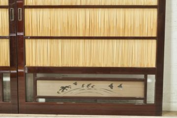 ビンテージ建具　最高級!!　石川県産　総漆塗り　透かし彫り入り　腰板波千鳥の幅広夏戸2枚セット(引き戸、簾戸、簀戸、葭戸、夏障子、御簾戸、ヴィンテージ)(R-073915)