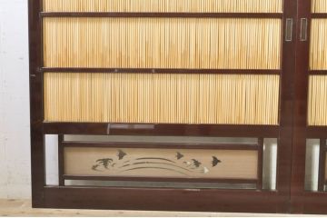 ビンテージ建具　最高級!!　石川県産　総漆塗り　透かし彫り入り　腰板波千鳥の幅広夏戸2枚セット(引き戸、簾戸、簀戸、葭戸、夏障子、御簾戸、ヴィンテージ)(R-073916)