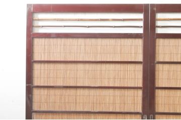 ビンテージ建具　最高級!!　石川県産　総漆塗り　涼しげな和の空間を演出する幅広葦戸2枚セット(引き戸、簾戸、簀戸、葭戸、夏障子、夏戸、御簾戸、すど、ヴィンテージ)(R-073917)