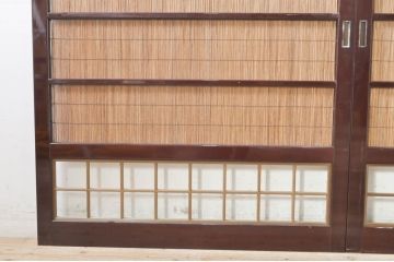 ビンテージ建具　最高級!!　石川県産　総漆塗り　涼しげな和の空間を演出する幅広葦戸2枚セット(引き戸、簾戸、簀戸、葭戸、夏障子、夏戸、御簾戸、すど、ヴィンテージ)(R-073917)