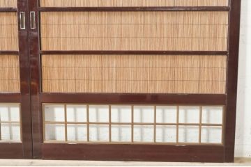 ビンテージ建具　最高級!!　石川県産　総漆塗り　涼しげな和の空間を演出する幅広葦戸2枚セット(引き戸、簾戸、簀戸、葭戸、夏障子、夏戸、御簾戸、すど、ヴィンテージ)(R-073917)