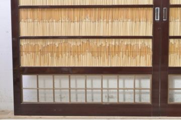 ビンテージ建具　最高級!!　石川県産　総漆塗り　涼しげな和の空間を演出する幅広葦戸2枚セット(引き戸、簾戸、簀戸、葭戸、夏障子、夏戸、御簾戸、すど、ヴィンテージ)(R-073919)