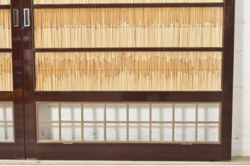 ビンテージ建具　最高級!!　石川県産　総漆塗り　涼しげな和の空間を演出する幅広葦戸2枚セット(引き戸、簾戸、簀戸、葭戸、夏障子、夏戸、御簾戸、すど、ヴィンテージ)(R-073919)