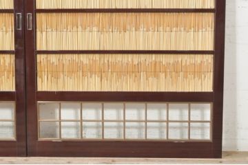 ビンテージ建具　最高級!!　石川県産　総漆塗り　涼しげな和の空間を演出する幅広葦戸2枚セット(引き戸、簾戸、簀戸、葭戸、夏障子、夏戸、御簾戸、すど、ヴィンテージ)(R-073920)