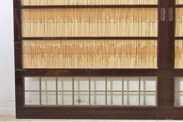 ビンテージ建具　最高級!!　石川県産　総漆塗り　涼しげな和の空間を演出する幅広葦戸2枚セット(引き戸、簾戸、簀戸、葭戸、夏障子、夏戸、御簾戸、すど、ヴィンテージ)(R-073920)