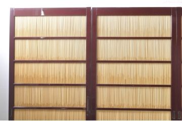 ビンテージ建具　最高級!!　石川県産　総漆塗り　透かし彫り入り　腰板の縁起の良い富士山と松竹梅が素敵な夏戸4枚セット(引き戸、簾戸、簀戸、葭戸、夏障子、御簾戸、すど、ヴィンテージ)(R-073922)