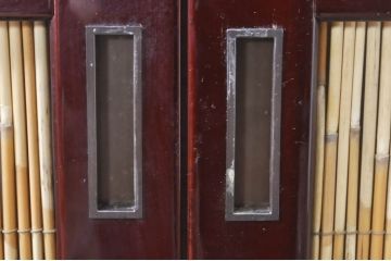 ビンテージ建具　最高級!!　石川県産　総漆塗り　透かし彫り入り　腰板の水鳥笹図が涼しげな和の空間を演出する夏戸2枚セット(引き戸、簾戸、簀戸、葭戸、夏障子、御簾戸、すど、ヴィンテージ)(R-073925)