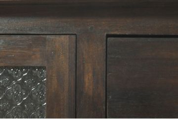 アジアンビンテージ　チーク材　デザインガラスが目を惹くお洒落なサイドボード(サイドキャビネット、収納棚、戸棚、引き出し、ヴィンテージ)(R-073933)