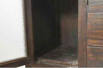 アジアンビンテージ　チーク材　デザインガラスが目を惹くお洒落なサイドボード(サイドキャビネット、収納棚、戸棚、引き出し、ヴィンテージ)(R-073933)
