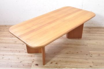 デンマーク家具　希少　チーク材　P. Jeppesen Mobelfabrik　PJ Furniture(ピージェーファニチャー)　DANISH(デニッシュ)マーク　シンプルなデザインが取り入れやすいローテーブル(センターテーブル、リビングテーブル、北欧)(R-073934)