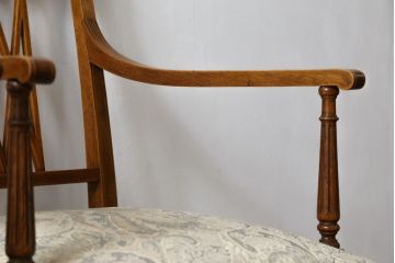 イタリアアンティーク　マホガニー材　象嵌入り　品のある佇まいが魅力的なマーケットリーアームチェア2脚セット(ダイニングチェア、椅子、イス)(R-073939)