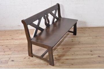 中古　希少な絶版品　カリモク家具(karimoku)　ルスティック(RUSTIC)　カントリースタイルの空間づくりにおすすめな2人掛けベンチ(長椅子、板座チェア)(R-073942)