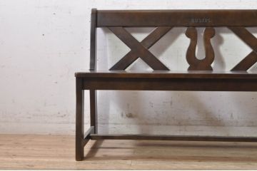 中古　希少な絶版品　カリモク家具(karimoku)　ルスティック(RUSTIC)　カントリースタイルの空間づくりにおすすめな2人掛けベンチ(長椅子、板座チェア)(R-073942)