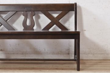 中古　希少な絶版品　カリモク家具(karimoku)　ルスティック(RUSTIC)　カントリースタイルの空間づくりにおすすめな2人掛けベンチ(長椅子、板座チェア)(R-073942)