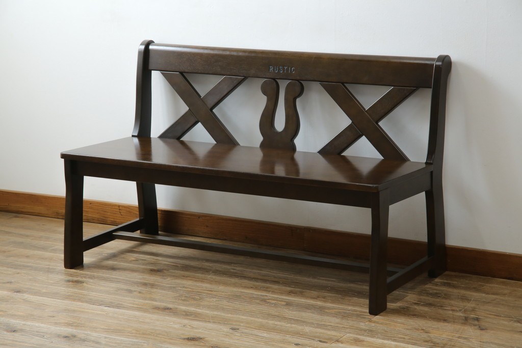中古　希少な絶版品!　カリモク家具(karimoku)　ルスティック(RUSTIC)　ダッチカントリースタイルの2人掛けダイニングベンチ　(R-073942)