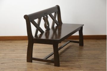 中古　希少な絶版品　カリモク家具(karimoku)　ルスティック(RUSTIC)　カントリースタイルの空間づくりにおすすめな2人掛けベンチ(長椅子、板座チェア)(R-073943)