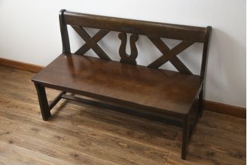 中古　希少な絶版品　カリモク家具(karimoku)　ルスティック(RUSTIC)　カントリースタイルの空間づくりにおすすめな2人掛けベンチ(長椅子、板座チェア)(R-073943)