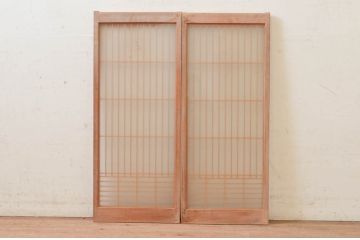 ビンテージ建具　両面ガラス　お洒落な雰囲気を演出する書院戸2枚セット(引き戸、ガラス戸、窓、ヴィンテージ)(R-073947)