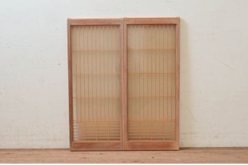 ビンテージ建具　両面ガラス　お洒落な雰囲気を演出する書院戸2枚セット(引き戸、ガラス戸、窓、ヴィンテージ)(R-073947)